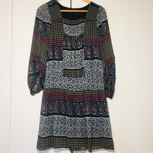 Boho print square neck mini dress - Picture 1 of 8